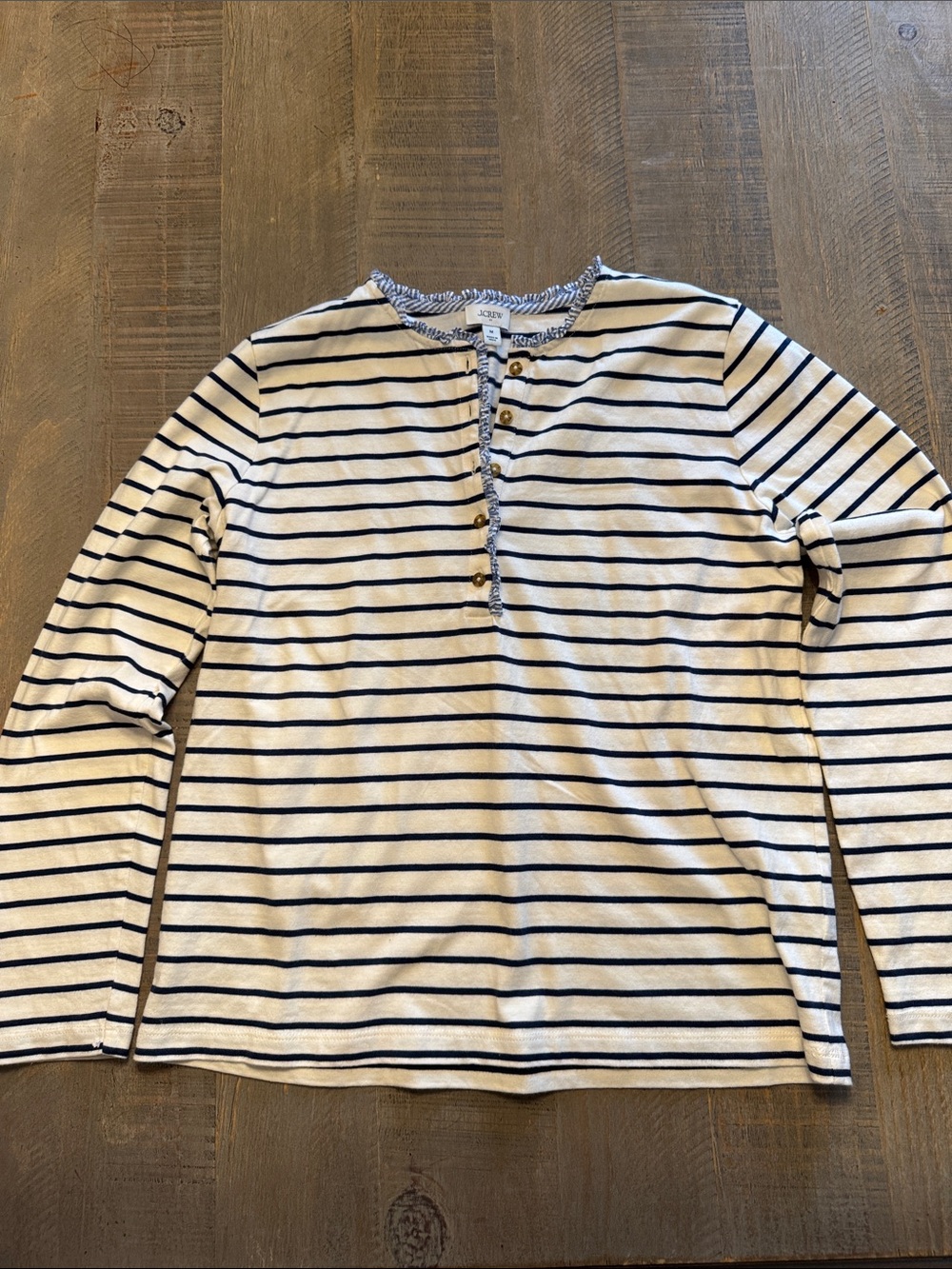 J. Crew Navy and White Striped Long-Sleeve Henley Top